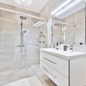 A serene bathroom with cost-effective fixtures and fittings, renovated by EDIA Projects